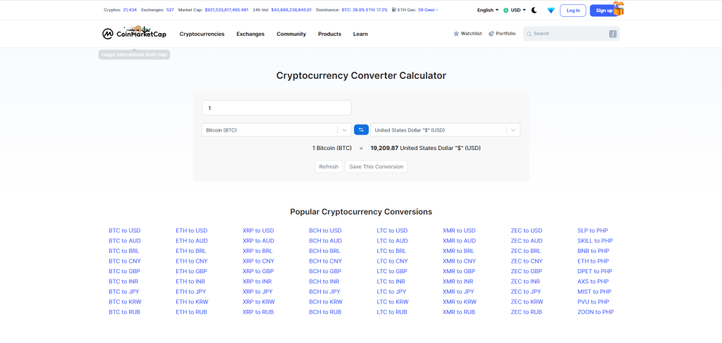 coinmarketcap calculator